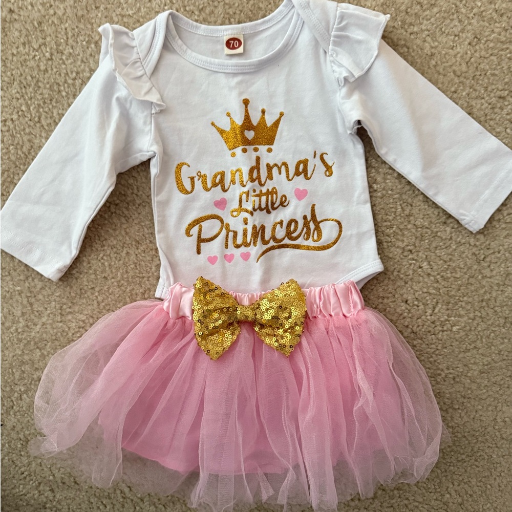 Baby girls grandmas little princess bodysuit and tutu 6 mo Never worn